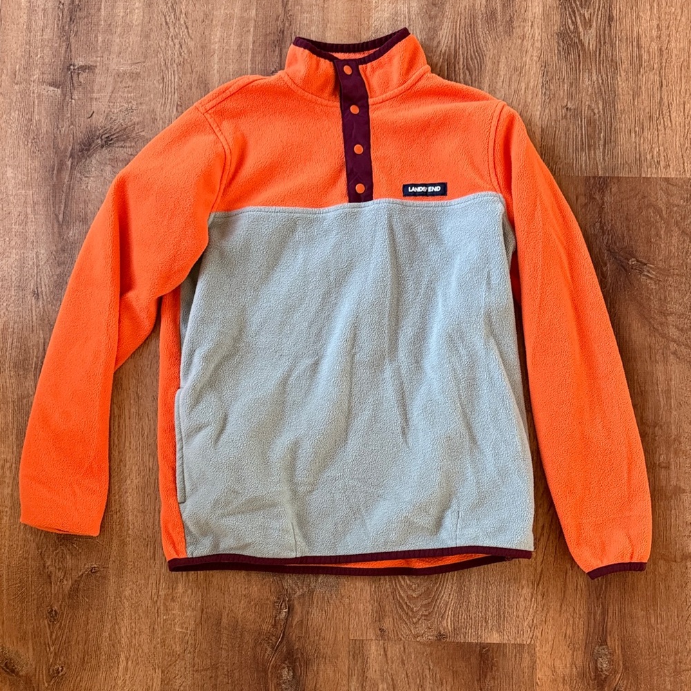 Lands' End Orange and Gray Fleece Pullover